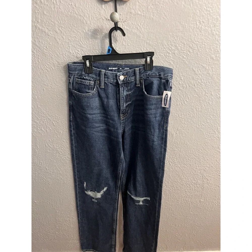 Old Navy Loose Denim Blue Jeans Girl's Size 16 Adjustable Waist